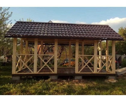 Беседка дачная деревянная "Гостевая" в городской округ Озёры с двухскатной крышей